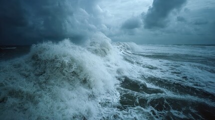 Gigantic Waves Hitting Beach During Severe Tropical Storm