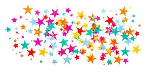 Star shaped colorful confetti isolated on white background. Holiday texture