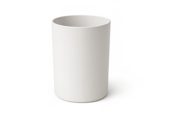 Empty white ceramic mug or pen holder displaying blank surface for branding mockup on transparent background