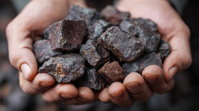 Hands holding a pile of raw iron