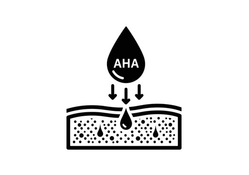 Illustration of AHA application on skin with arrows drops showing the penetration process and skin texture