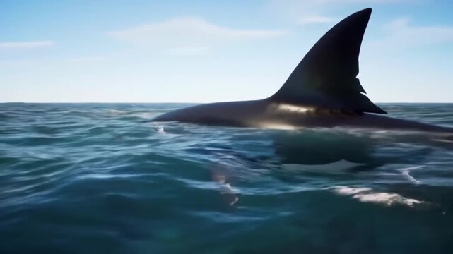 Shark fins cutting through water, creating a powerful image of aquatic dominance in ocean scenery