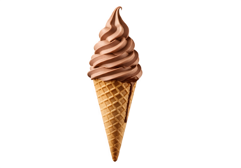 “Chocolate Soft Serve Ice Cream in Waffle Cone – Isolated on Transparent Background PNG”