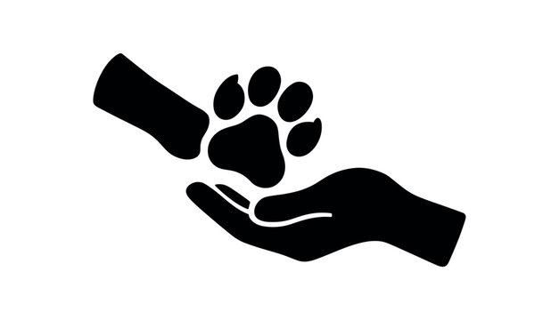 paw and hand touch flat black solid vector illustration isolated on white background