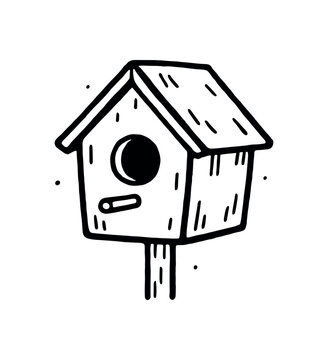 handdrawn cute doodle style birdhouse vector line illustration