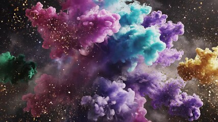 Clouds of creativity swirling in purple and blue smoke erupt against a stark black background, capturing the limitless possibilities of innovation and technological breakthroughs.