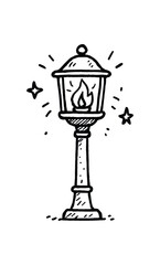 Obraz premium handdrawn cute doodle style beacon lantern pole vector line illustration