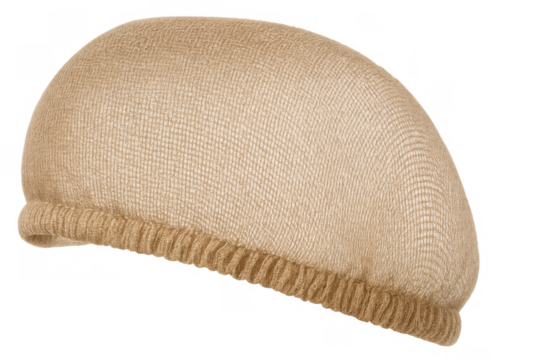 Beige beret, soft wool knitted cap, fashion headwear accessory for cultural style and casual elegance, transparent background