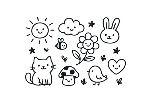 handdrawn cute doodle style fusion vector line illustration