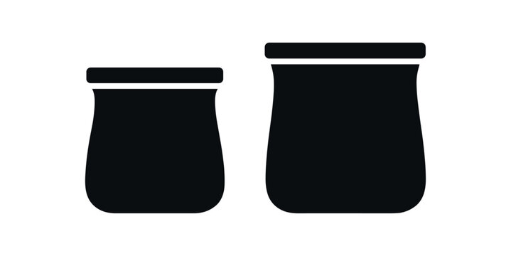 Flat vector illustration two silicone food bags black and white solid black icon style pouch shapes 2x1 grid equal spacing isolated on white