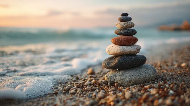 Ocean Beach Zen Stones Representing Mental Stress