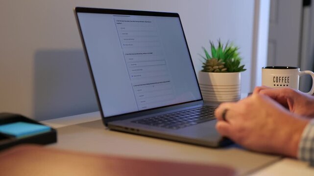 Middle-Aged Man Taking Employee Assistance Plan Web Application Assessment - Emplorer Covered Health Insurance EAP Quiz Concept