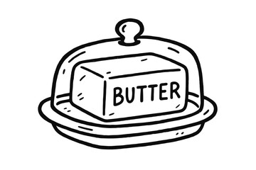 handdrawn cute doodle style butter dish vector line illustration