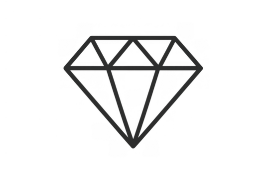 Diamond gem outline icon showing a symbol of luxury, wealth, and success with a transparent background