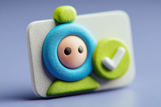 3D blue user avatar icon with green accents and a check mark, friendly digital symbol