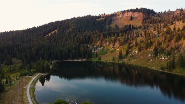 4K Aerial Autumn  Fall Views of Tony Grove White Pine Lake Utah Hiking