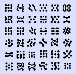 Vector illustration shows a set of abstract black blobs and organic shapes. The style is minimalistic and modern, using rounded, interconnected forms for a futuristic theme.