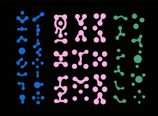 Vector illustration features sets of abstract organic shapes in blue, pink, and green. The modern, playful style uses rounded and interconnected forms, evoking a futuristic and experimental theme.