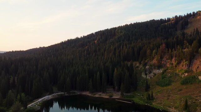 4K Aerial Autumn  Fall Views of Tony Grove White Pine Lake Utah Hiking