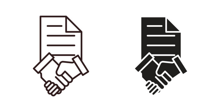Contract icon with editable stroke. Thin Line and flat icons for UI designs