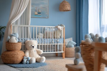 Newborn Toddler Room Design: Blue, Beige, and Comfort