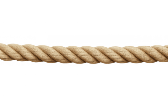 Beige nautical rope with twisted fibers on a transparent background, symbolizing strength, connection, and security