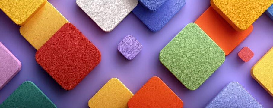 Colorful diamond shapes on a purple background create a vibrant geometric pattern for digital design projects - Powered by Adobe