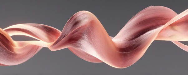 A wave of light made from peach colored ribbons flows across a dark background