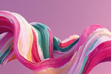 Abstract pink wavy ribbons on pastel background with shimmering dots and soft gradients