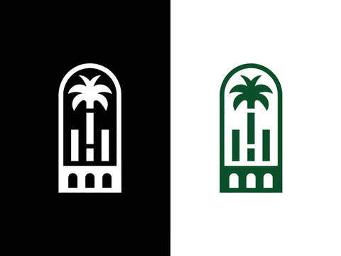 Modern emblem features a stylized palm tree and architectural elements, evoking growth and tradition.