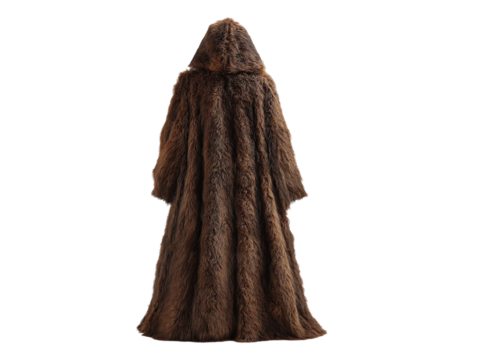 PNG of A mysterious figure draped in a luxurious fur cloak, showcasing rich textures and a sense of intrigue.