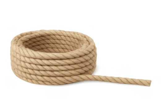 Coiled rope with a loose end, natural fiber string, isolated on transparent background for nautical concepts - Powered by Adobe