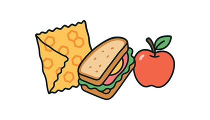 Fototapeta premium Cute doodle zero contain food storage collection flat vector illustration bold handdrawn outlines bright solid fills isolated on white clean white space sticker style minimal detail beeswax