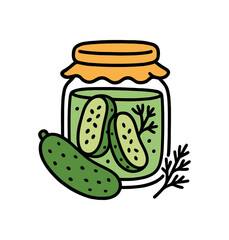 Cute doodle zero contain food storage collection flat vector illustration bold handdrawn outlines bright solid fills isolated on white clean white space sticker style minimal detail pickle