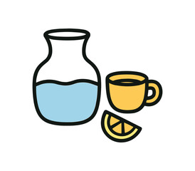 Cute doodle zero contain food storage collection flat vector illustration bold handdrawn outlines bright solid fills isolated on white clean white space sticker style minimal detail water