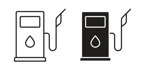 Gas station icon with editable stroke. Thin Line and flat icons for UI designs