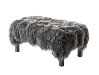 PNG of A cozy gray fur ottoman, adding texture and warmth to modern interior decor.