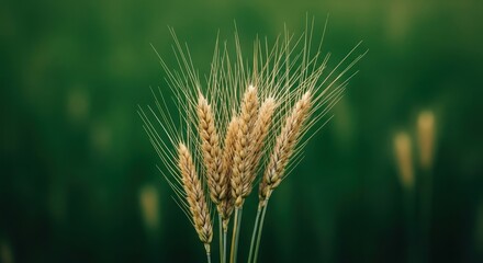 Close-up of golden wheat stalks against a blurred green field
