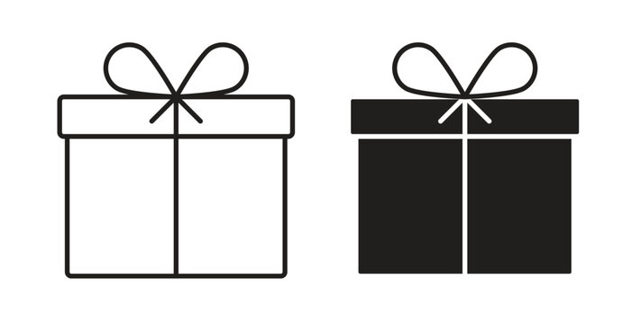 Gift icon with editable stroke. Thin Line and flat icons for UI designs