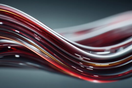 Abstract red and black glass ribbons with flowing curves and sparkling specks twisting art detail - Powered by Adobe