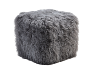 PNG of Stylish gray furry ottoman, perfect for modern or cozy home decor.