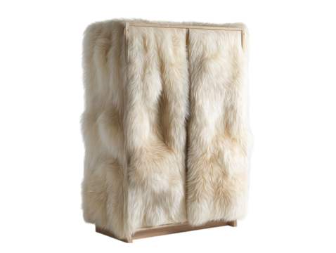 PNG of Stylish white faux fur wardrobe exuding luxury and comfort, perfect for modern interior designs.