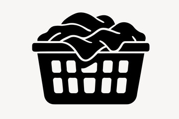 basket of laundry flat black solid vector illustration isolated on white background