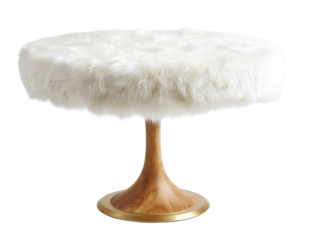 PNG of Stylish white faux fur upholstered stool with a wooden base and golden accent, perfect for modern home decor.