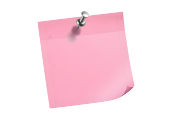"Blank Pink Sticky Note with Silver Thumbtack Isolated on Transparent Background PNG for Reminders"