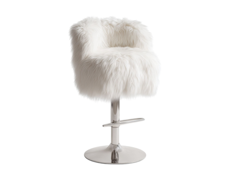 PNG of Elegant white furry bar stool with a sleek chrome base, perfect for adding luxury to any modern space.