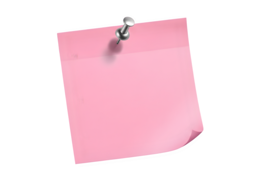 "Blank Pink Sticky Note with Silver Thumbtack Isolated on Transparent Background PNG for Reminders" - Powered by Adobe