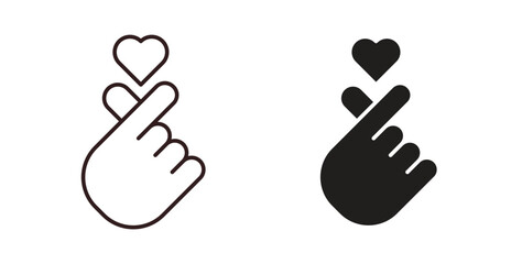 korean heart icon with editable stroke. Thin Line and flat icons for UI designs
