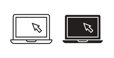 Laptop icon with editable stroke. Thin Line and flat icons for UI designs