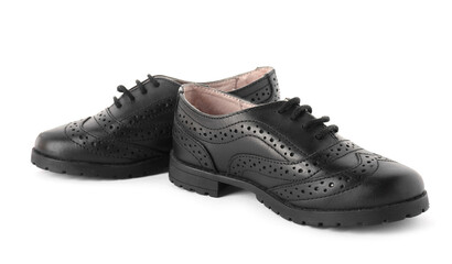 Pair of stylish kid's brogue shoes isolated on white